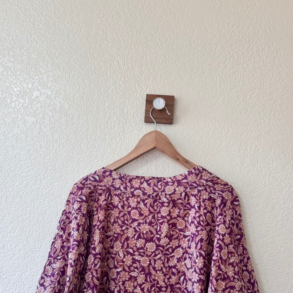 J.Jill Reversible Kimono Cardigan Purple Floral Orange Paisley Cotton S-L - Picture 6 of 15